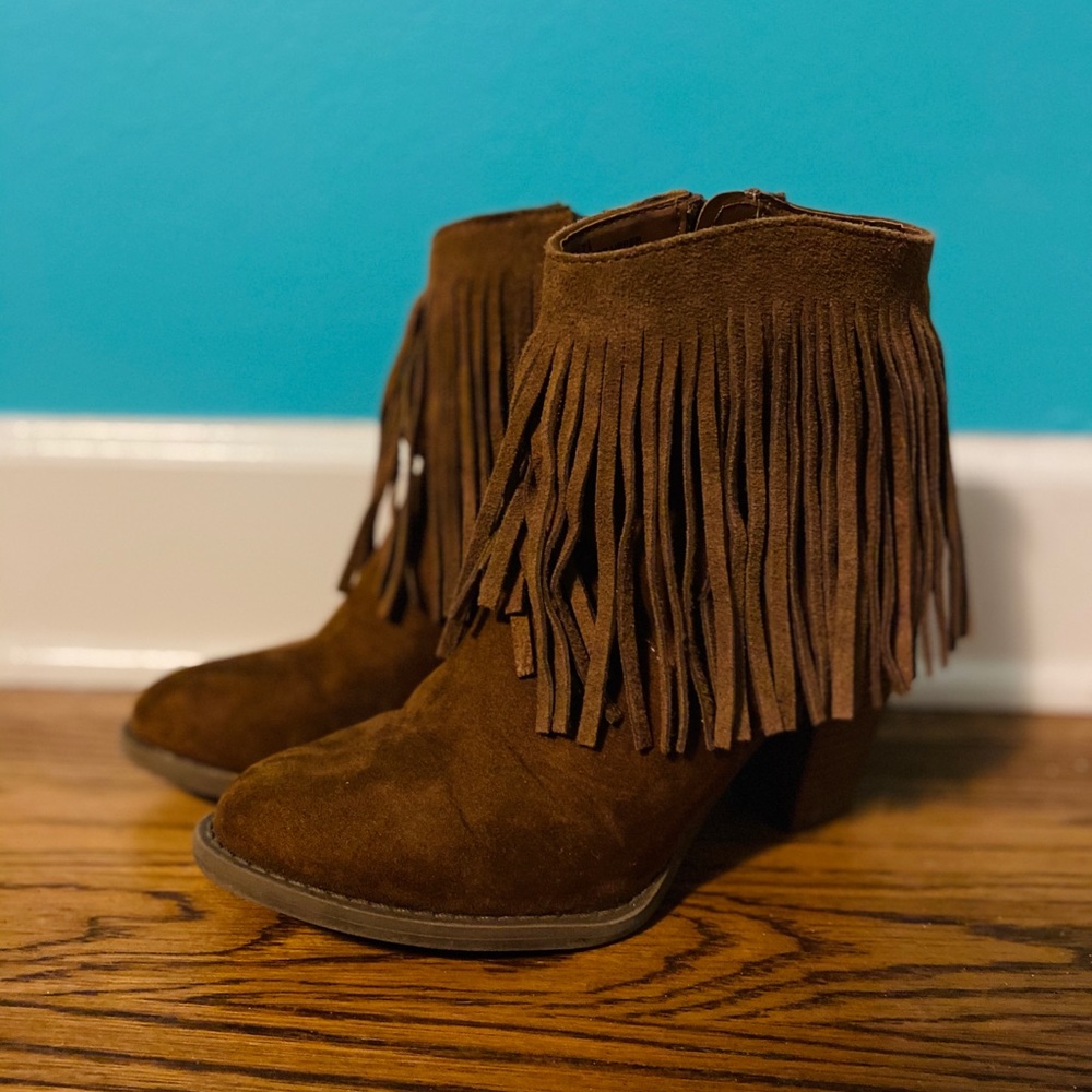 Brown Fringe Booties
